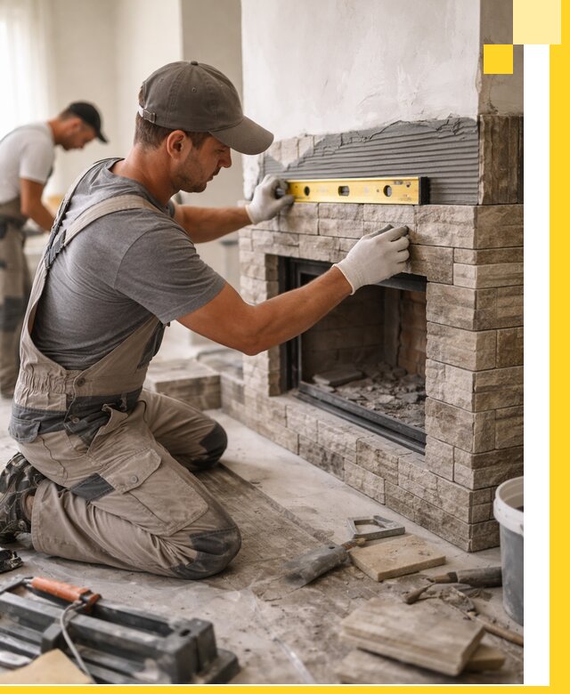 Облицовка каминов в Сорочинске, монтаж и отделка натуральным камнем