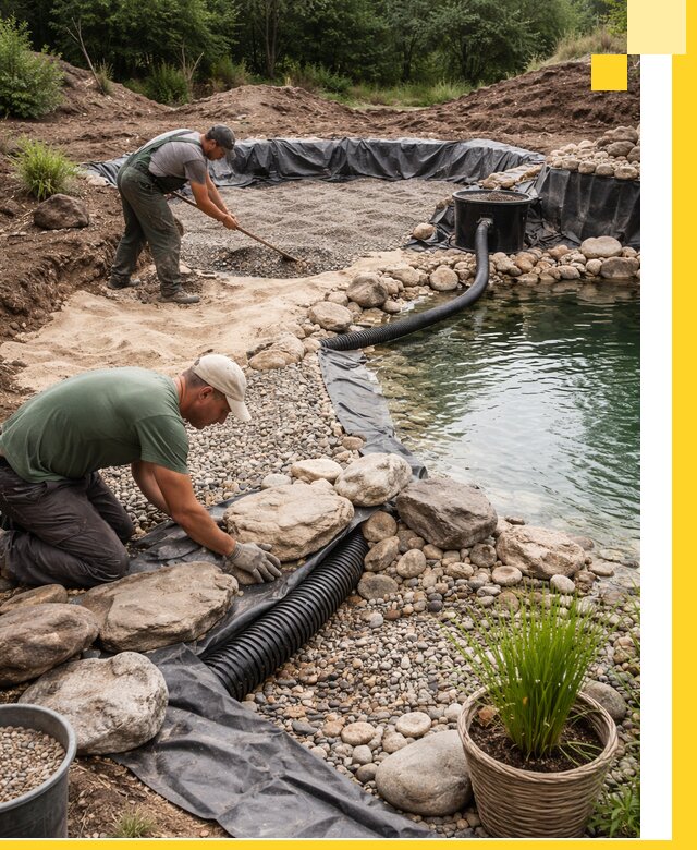 Строительство природных бассейнов и озер в Сорочинске под ключ