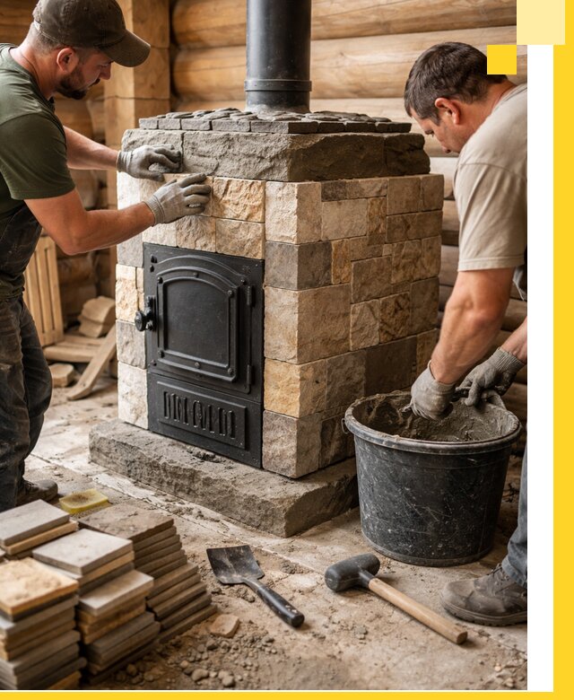 Облицовка банной печи под ключ в Сорочинске: камень и плитка