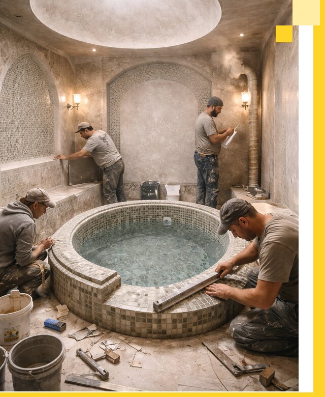 Профессиональное строительство хамама с бассейном в Сорочинске под ключ