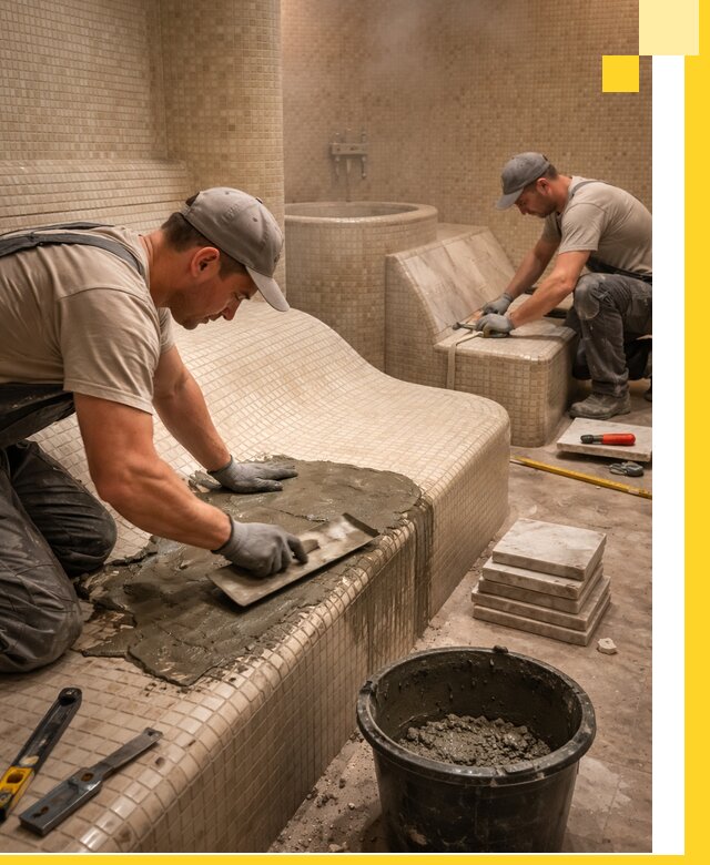 Лежаки для хамама под ключ в Сорочинске, проект и монтаж